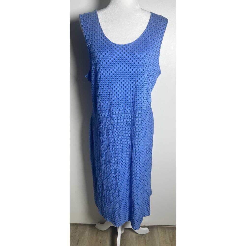 Habitat Sleeveless Drop Waist Textured Blue Scoop Neck Lagenlook MIDI Dress Sz L